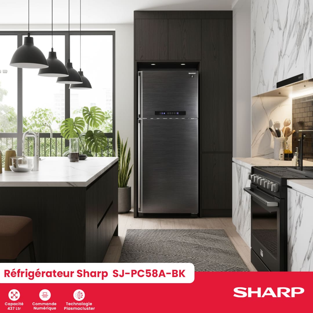 Sharp-Fridge-Sj-pc58a-bk.jpg-2 Réfrigérateur Sharp - SJ-PC58A(BK) - Digital - No Frost - 450L - Plasma Cluster – Image 1